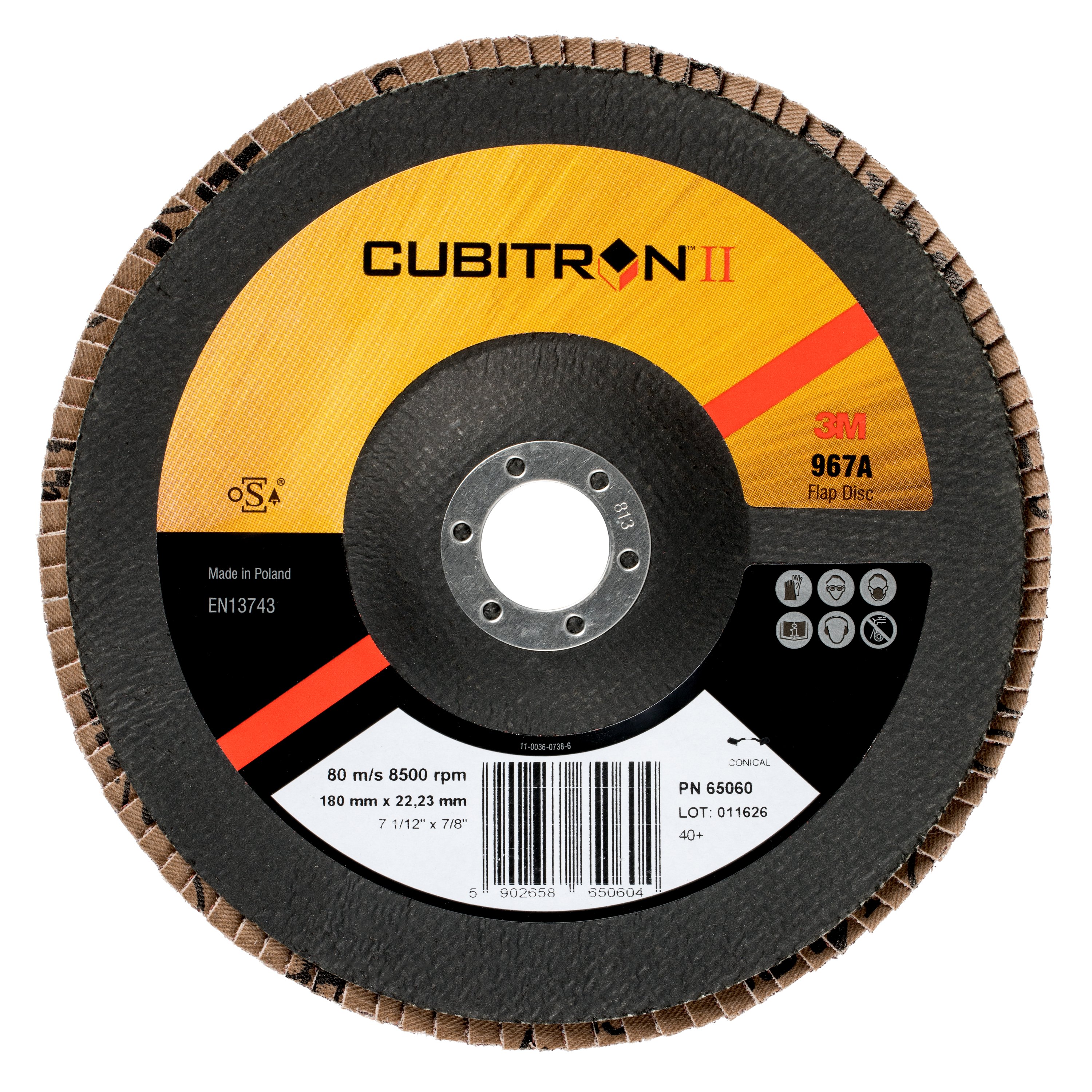 3M Cubitron II Flap Disc 967A Y-Weight 40+ Manufacturer Grade T29 5 x 7//8 Pack of 10